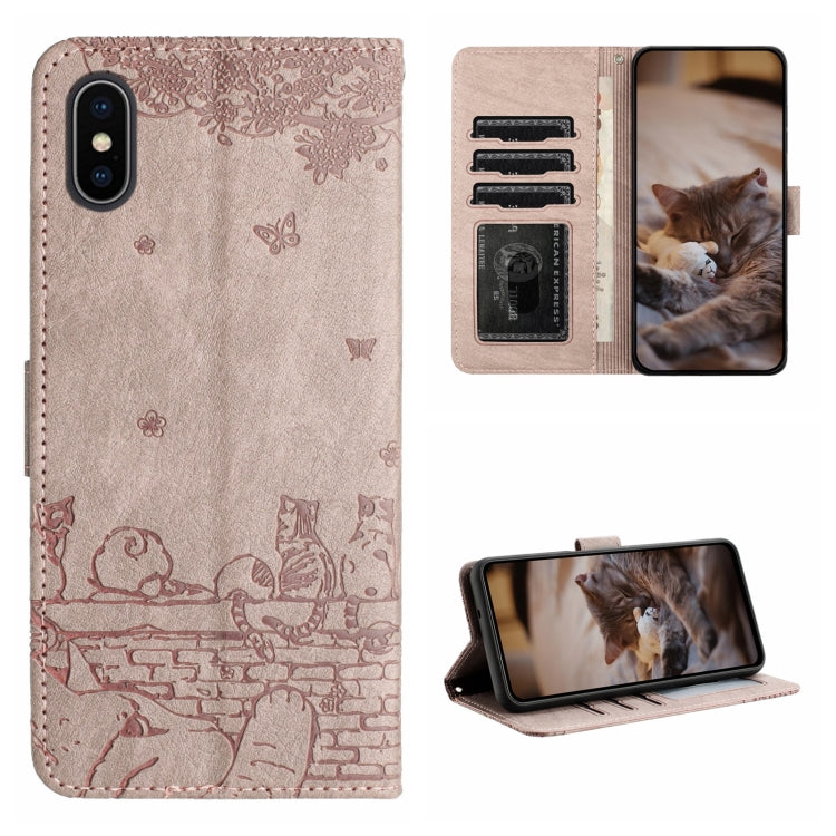 Cat Embossing Pattern Leather Phone Case with Lanyard, For iPhone 11 Pro, For iPhone XS Max, For iPhone X, For iPhone 7 Plus / 8 Plus