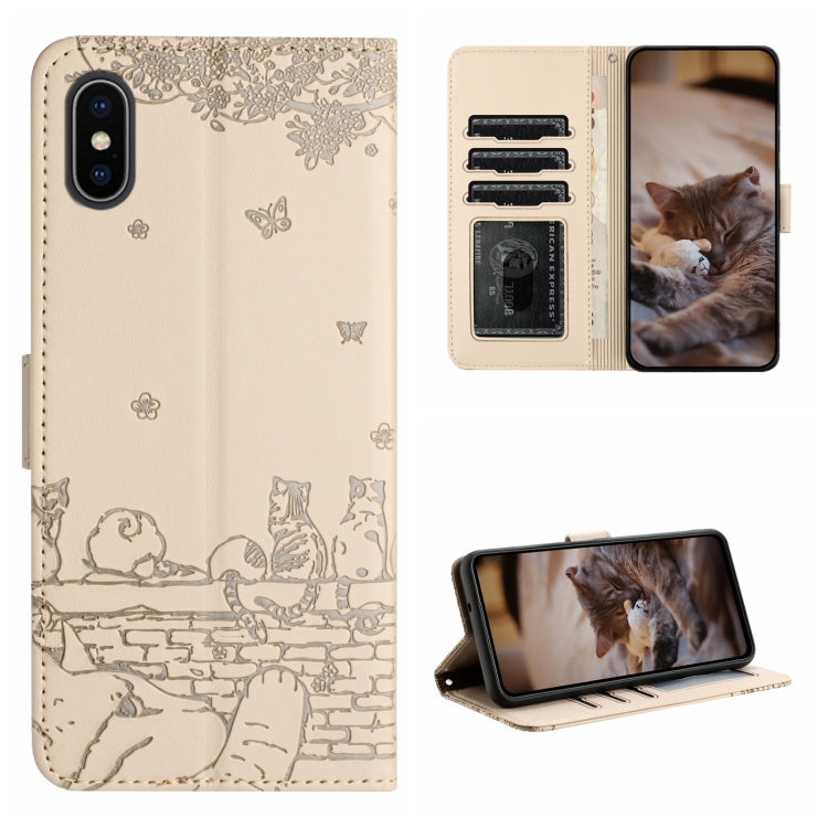 Cat Embossing Pattern Leather Phone Case with Lanyard, For iPhone 11 Pro, For iPhone XS Max, For iPhone X, For iPhone 7 Plus / 8 Plus