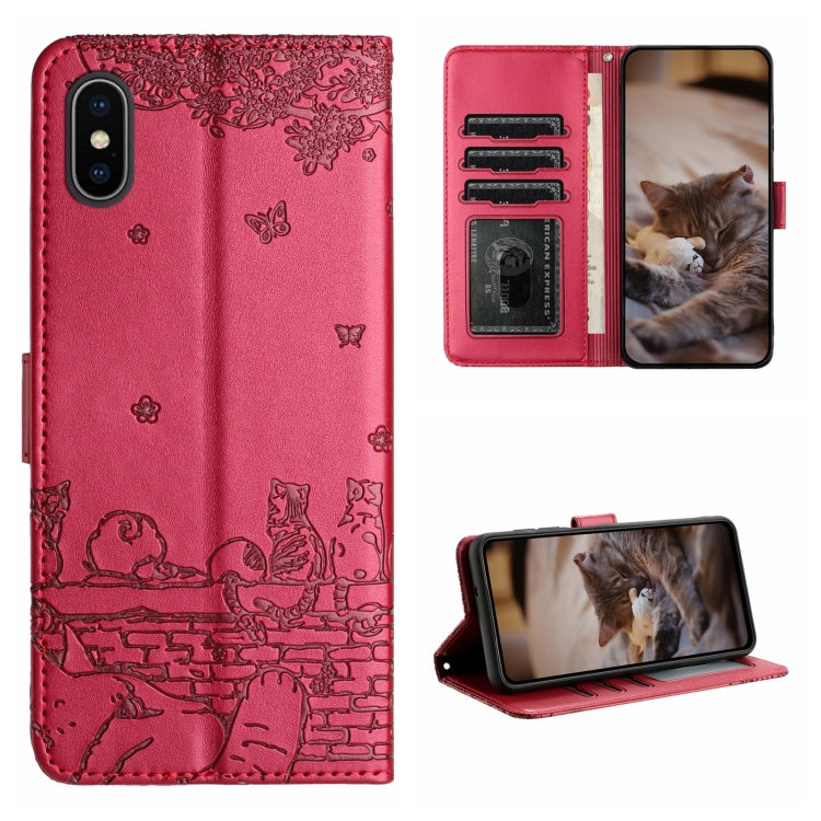 Cat Embossing Pattern Leather Phone Case with Lanyard, For iPhone 11 Pro, For iPhone XS Max, For iPhone X, For iPhone 7 Plus / 8 Plus
