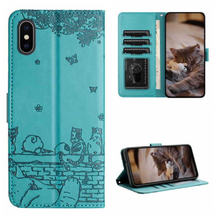 Cat Embossing Pattern Leather Phone Case with Lanyard, For iPhone 11 Pro, For iPhone XS Max, For iPhone X, For iPhone 7 Plus / 8 Plus