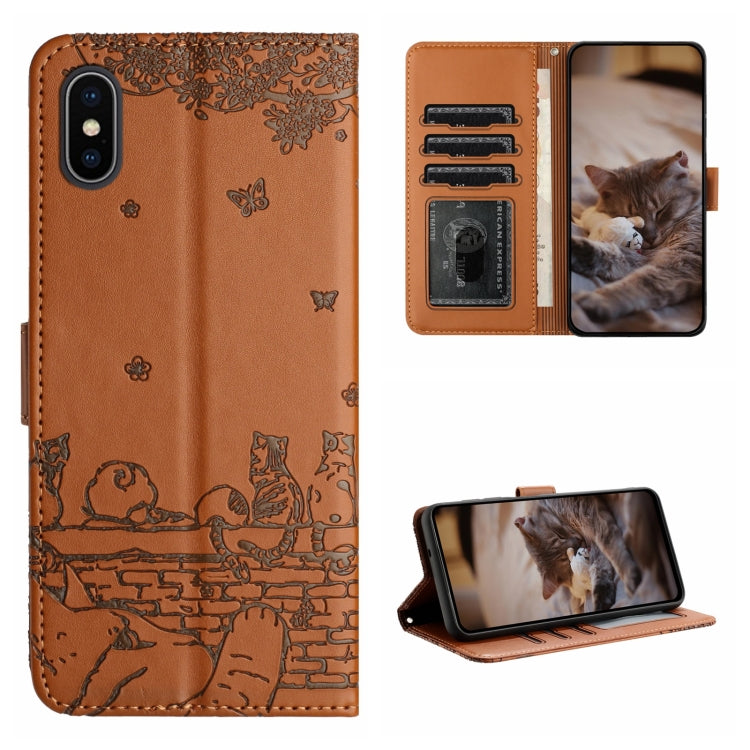 Cat Embossing Pattern Leather Phone Case with Lanyard, For iPhone 11 Pro, For iPhone XS Max, For iPhone X, For iPhone 7 Plus / 8 Plus