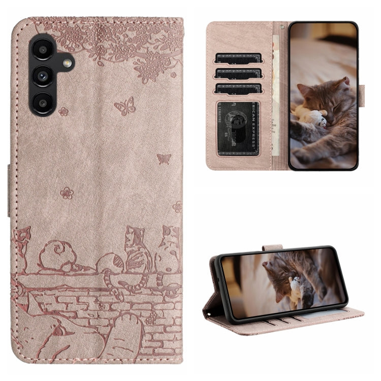 Cat Embossing Pattern Leather Phone Case with Lanyard, For Samsung Galaxy A15 5G, For Samsung Galaxy S24 Ultra, For Samsung Galaxy A24, For Samsung Galaxy A55, For Samsung Galaxy A14, For Samsung Galaxy S24+, For Samsung Galaxy S24, For Samsung Galaxy ...