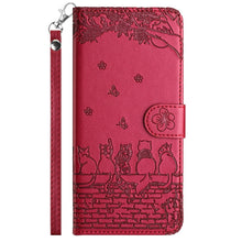 Load image into Gallery viewer, Cat Embossing Pattern Leather Phone Case with Lanyard