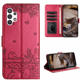 Cat Embossing Pattern Leather Phone Case with Lanyard