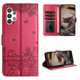 Cat Embossing Pattern Leather Phone Case with Lanyard