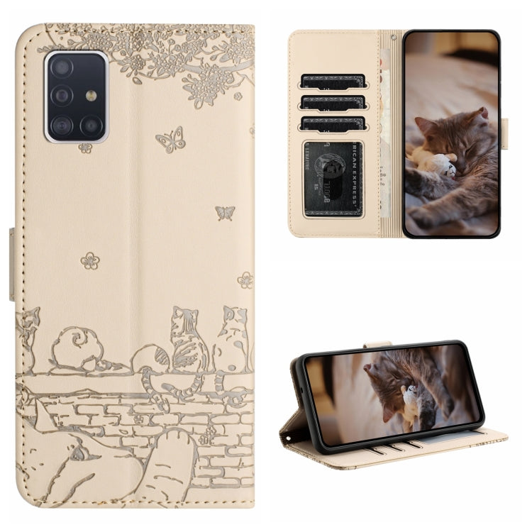 Cat Embossing Pattern Leather Phone Case with Lanyard