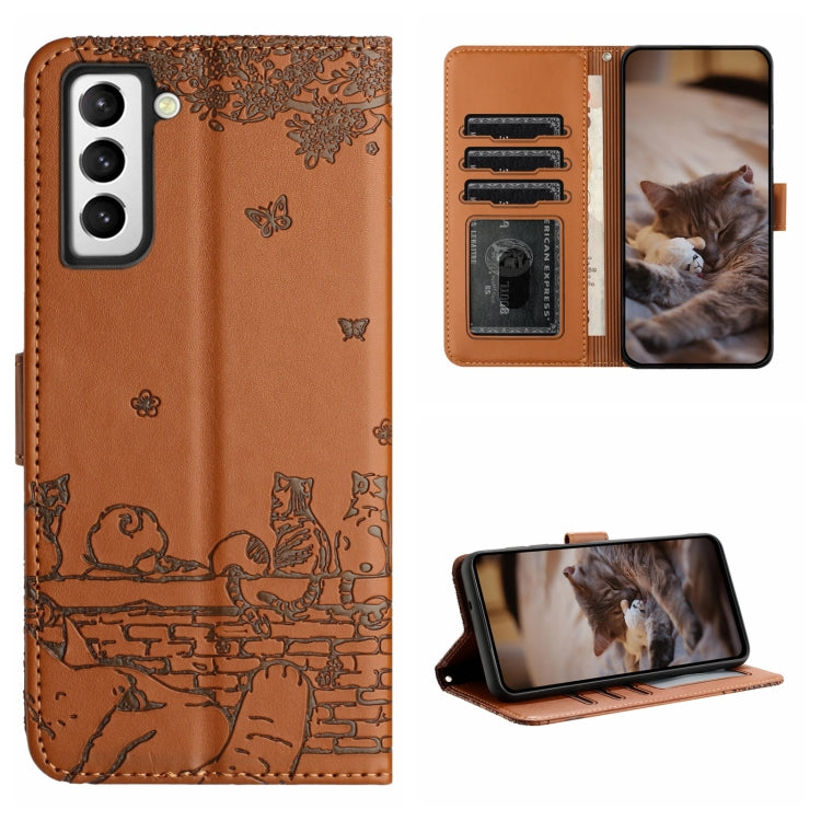 Cat Embossing Pattern Leather Phone Case with Lanyard