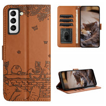 Load image into Gallery viewer, Cat Embossing Pattern Leather Phone Case with Lanyard