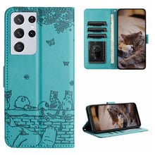 Load image into Gallery viewer, Cat Embossing Pattern Leather Phone Case with Lanyard