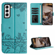 Load image into Gallery viewer, Cat Embossing Pattern Leather Phone Case with Lanyard
