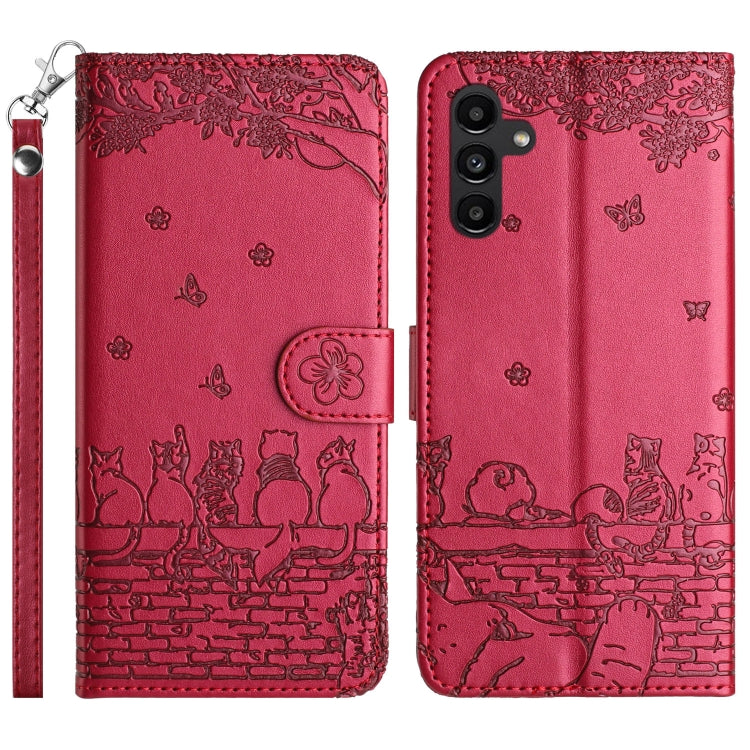 Cat Embossing Pattern Leather Phone Case with Lanyard, For Samsung Galaxy A54, For Samsung Galaxy A05s, For Samsung Galaxy A15, For Samsung Galaxy S23 FE, For Samsung Galaxy S23 Ultra, For Samsung Galaxy S23, For Samsung Galaxy S20 FE                  ...
