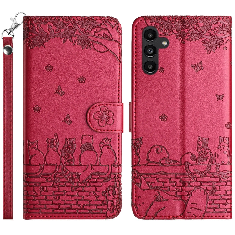 Cat Embossing Pattern Leather Phone Case with Lanyard, For Samsung Galaxy A24, For Samsung Galaxy A15 5G, For Samsung Galaxy S24 Ultra, For Samsung Galaxy A14, For Samsung Galaxy S24+, For Samsung Galaxy A55, For Samsung Galaxy A35, For Samsung Galaxy ...