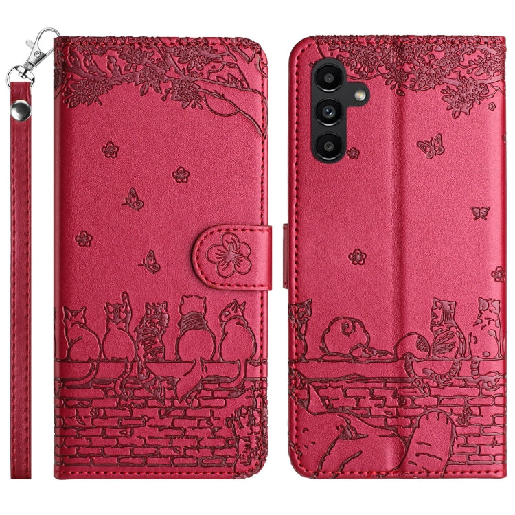 Cat Embossing Pattern Leather Phone Case with Lanyard, For Samsung Galaxy A24, For Samsung Galaxy A15 5G, For Samsung Galaxy S24 Ultra, For Samsung Galaxy A14, For Samsung Galaxy S24+, For Samsung Galaxy A55, For Samsung Galaxy A35, For Samsung Galaxy ...