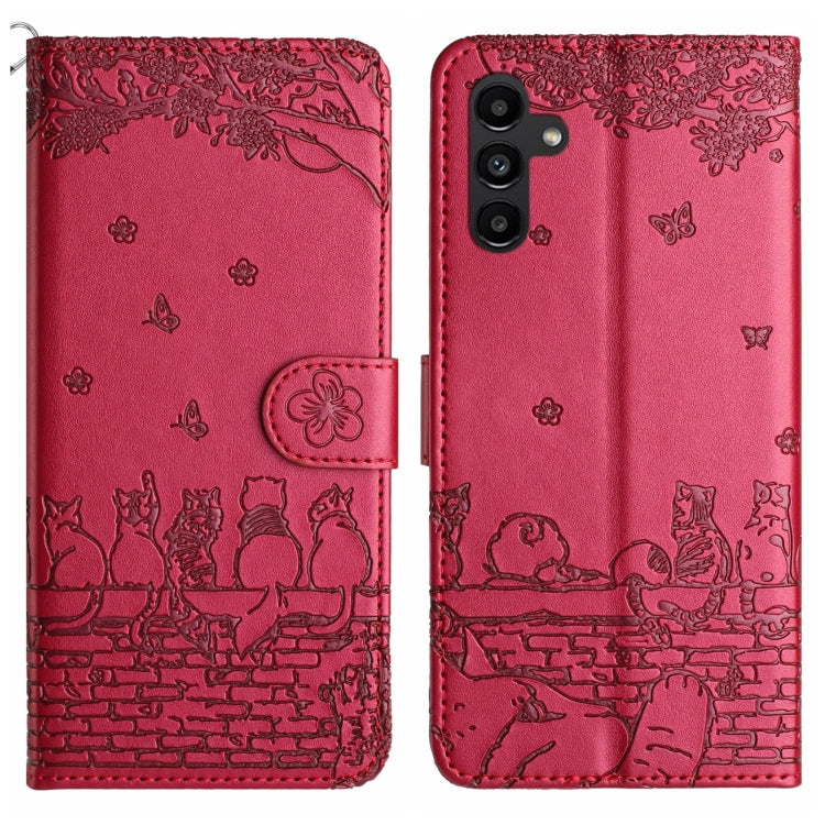 Cat Embossing Pattern Leather Phone Case with Lanyard, For Samsung Galaxy A15 5G, For Samsung Galaxy S24 Ultra, For Samsung Galaxy A24, For Samsung Galaxy A55, For Samsung Galaxy A14, For Samsung Galaxy S24+, For Samsung Galaxy S24, For Samsung Galaxy ...