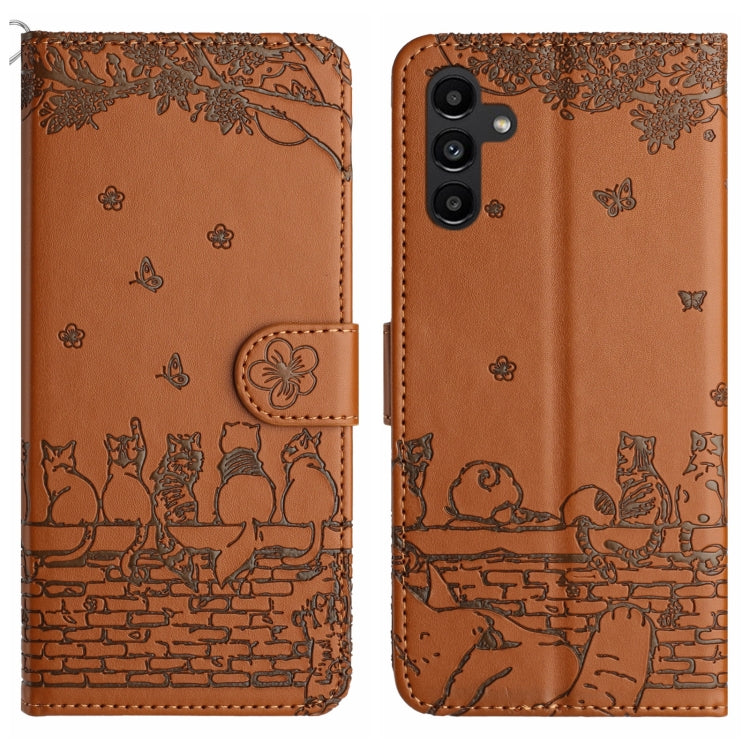 Cat Embossing Pattern Leather Phone Case with Lanyard, For Samsung Galaxy A15 5G, For Samsung Galaxy S24 Ultra, For Samsung Galaxy A24, For Samsung Galaxy A55, For Samsung Galaxy A14, For Samsung Galaxy S24+, For Samsung Galaxy S24, For Samsung Galaxy ...