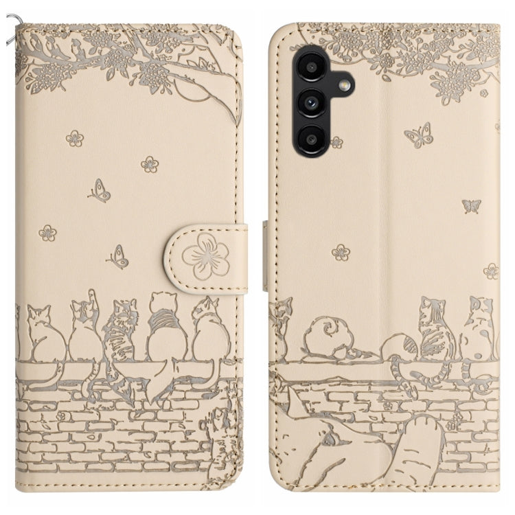 Cat Embossing Pattern Leather Phone Case with Lanyard, For Samsung Galaxy A24, For Samsung Galaxy A15 5G, For Samsung Galaxy S24 Ultra, For Samsung Galaxy A14, For Samsung Galaxy S24+, For Samsung Galaxy A55, For Samsung Galaxy A35, For Samsung Galaxy ...