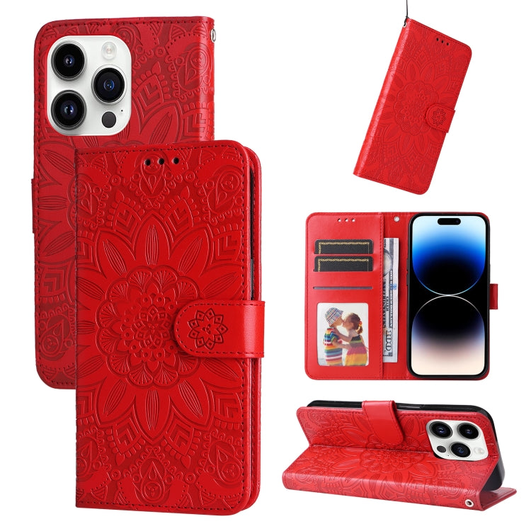Embossed Sunflower Leather Phone Case, For iPhone 15 Pro Max, For iPhone 15 Pro, For iPhone 15 Plus, For iPhone 15