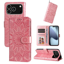Embossed Sunflower Leather Phone Case, For iPhone 18 Pro / 17 Pro, For iPhone 18 Pro Max / 17 Pro Max, For iPhone 17e / 16e, For iPhone 17, For iPhone Air, For iPhone 16 Pro Max, For iPhone 16 Pro, For iPhone 16 Plus, For iPhone 16