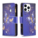 Colored Drawing Pattern Zipper Phone Leather Case, For iPhone 16 Pro Max, For iPhone 16 Pro, For iPhone 16 Plus, For iPhone 16, For iPhone 15 Pro Max, For iPhone 15 Pro