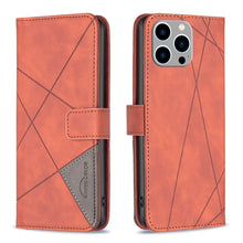Load image into Gallery viewer, Magnetic Buckle Rhombus Texture Leather Phone Case, For iPhone 15 Pro Max, For iPhone 15 Pro, For iPhone 15 Plus, For iPhone 15