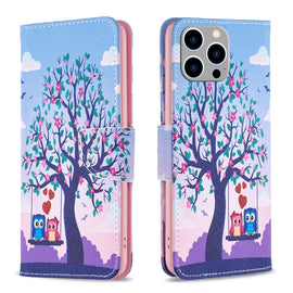 Colored Drawing Pattern Flip Leather Phone Case, For iPhone 15 Pro Max, For iPhone 15 Pro, For iPhone 15 Plus, For iPhone 15