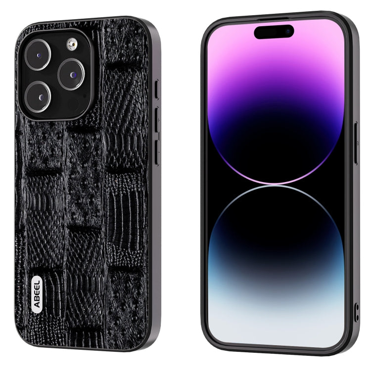 ABEEL Genuine Leather Mahjong Pattern Black Edge Phone Case, For iPhone 15 Pro Max, For iPhone 15 Pro, For iPhone 15 Plus, For iPhone 15