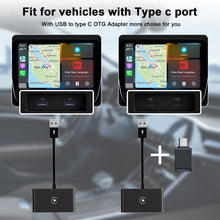 Load image into Gallery viewer, USB + USB-C / Type-C Wired to Wireless Carplay Adapter for iPhone, Black Rectangle