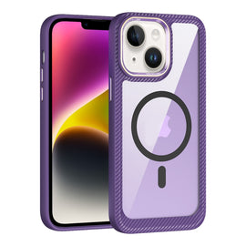 MagSafe Carbon Fiber Transparent Back Panel Phone Case, For iPhone 14, For iPhone 14 Pro, For iPhone 14 Pro Max, For iPhone 13 Pro Max, For iPhone 13 Pro, For iPhone 13, For iPhone 12 / 12 Pro, For iPhone 12 Pro Max, For iPhone 11 Pro Max