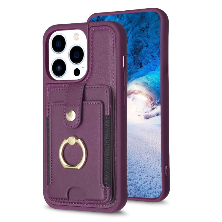BF27 Metal Ring Card Bag Holder Phone Case, For iPhone 15, For iPhone 14 Pro Max, For iPhone SE 2022 / 2020 / 8 / 7, For iPhone 13 Pro Max, For iPhone 13 Pro, For iPhone 12 / 12 Pro