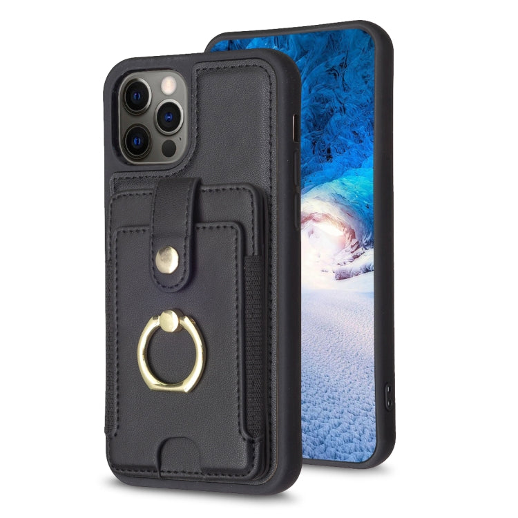 BF27 Metal Ring Card Bag Holder Phone Case, For iPhone 15, For iPhone 14 Pro Max, For iPhone SE 2022 / 2020 / 8 / 7, For iPhone 13 Pro Max, For iPhone 13 Pro, For iPhone 12 / 12 Pro