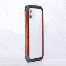 Load image into Gallery viewer, R-JUST Metal + Wood Frame Protective Case, For iPhone 11, For iPhone 11 Pro, For iPhone 11 Pro Max, For iPhone SE 2022 / SE 2020 / 8 / 7, For iPhone X / XS, For iPhone XS Max, For iPhone XR