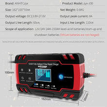 Load image into Gallery viewer, ANHTCzyx 12V 8A  / 24V 4A Automobile Battery Charger Motorcycle Battery Repair Type AGM, US Plug (Red), EU Plug (Red), UK Plug (Red), AU Plug (Red)