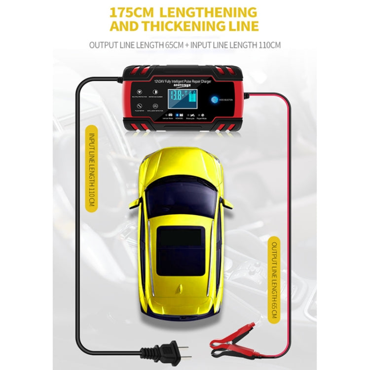 ANHTCzyx 12V 8A  / 24V 4A Automobile Battery Charger Motorcycle Battery Repair Type AGM, US Plug (Red), EU Plug (Red), UK Plug (Red), AU Plug (Red)