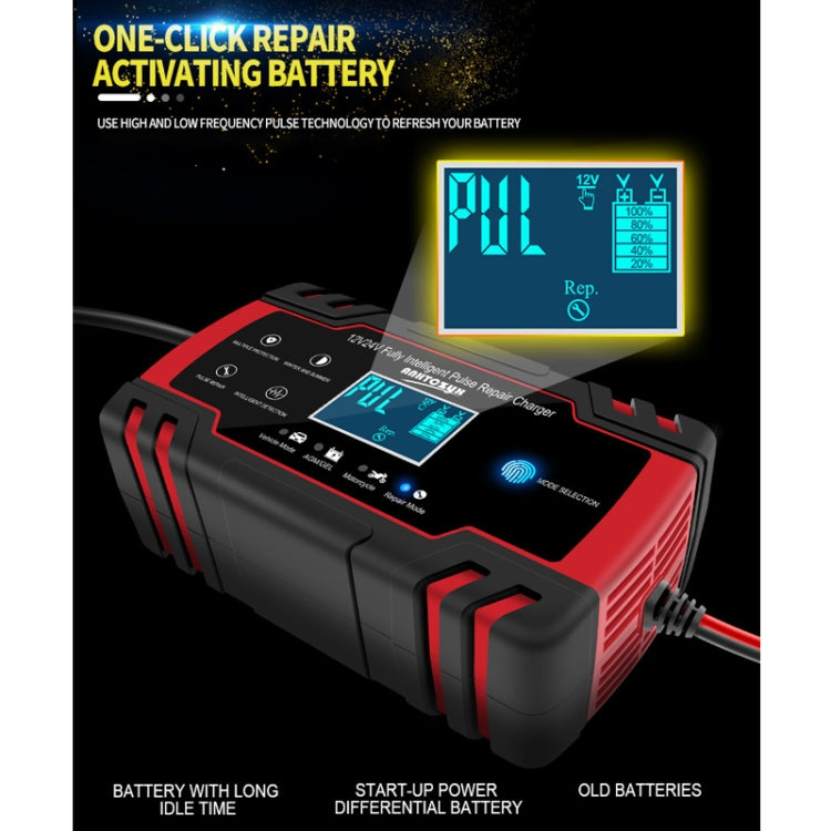 ANHTCzyx 12V 8A  / 24V 4A Automobile Battery Charger Motorcycle Battery Repair Type AGM, US Plug (Red), EU Plug (Red), UK Plug (Red), AU Plug (Red)