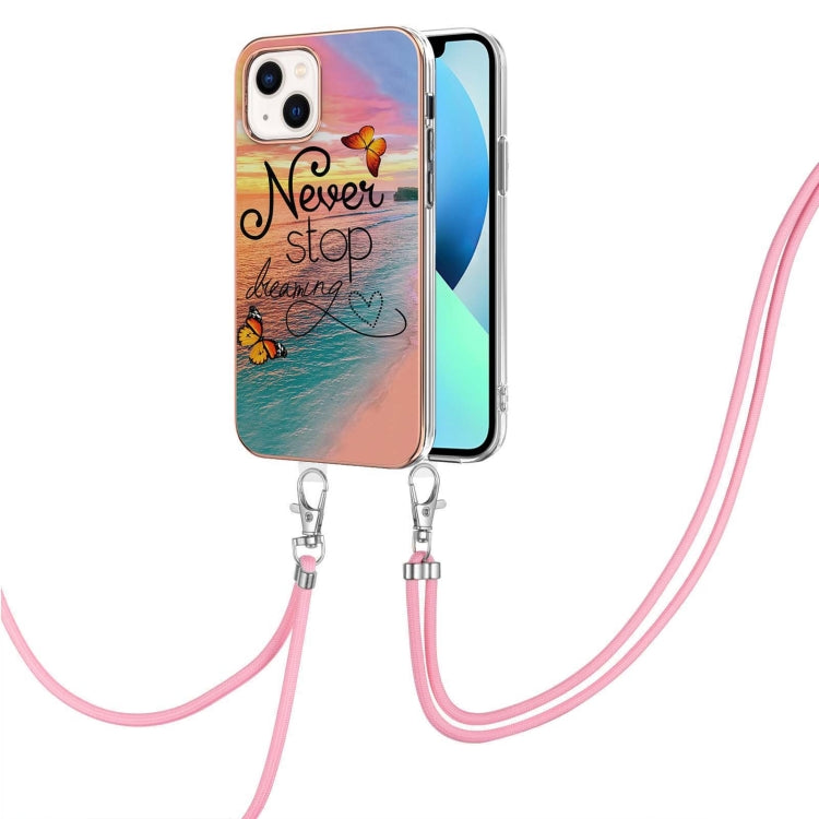 Electroplating Pattern IMD TPU Shockproof Case with Neck Lanyard, For iPhone 16 Pro Max, For iPhone 16 Pro, For iPhone 16 Plus, For iPhone 16, For iPhone 15 Pro Max, For iPhone 15 Pro, For iPhone 15 Plus, For iPhone 15