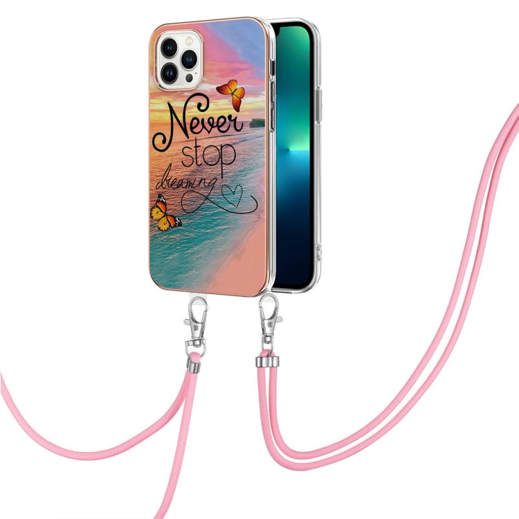 Electroplating Pattern IMD TPU Shockproof Case with Neck Lanyard, For iPhone 16 Pro Max, For iPhone 16 Pro, For iPhone 16 Plus, For iPhone 16, For iPhone 15 Pro Max, For iPhone 15 Pro, For iPhone 15 Plus, For iPhone 15