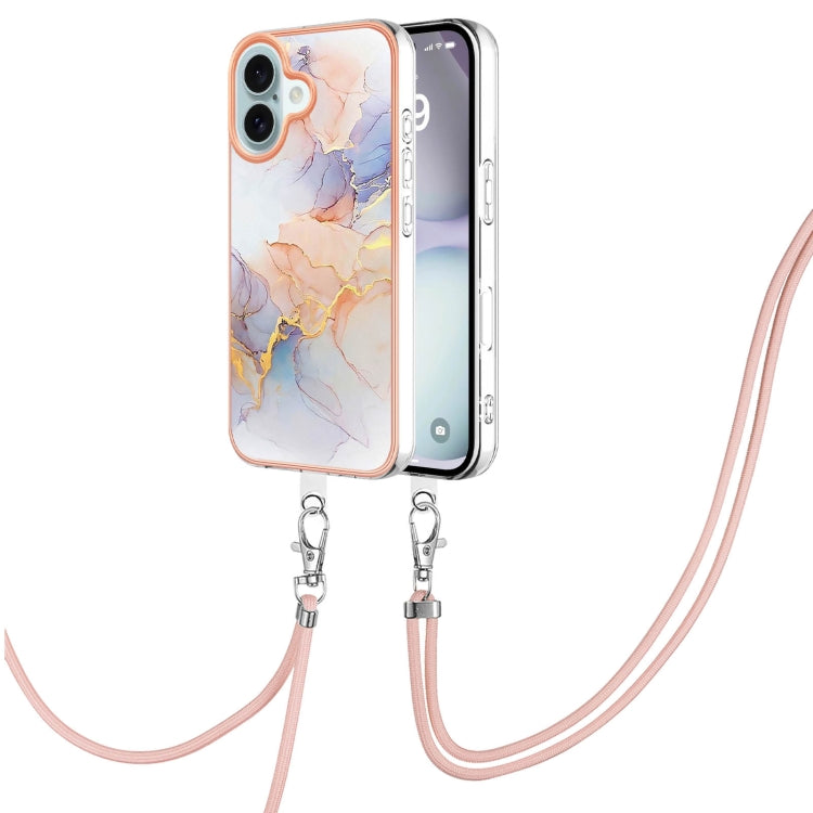 Electroplating Pattern IMD TPU Shockproof Case with Neck Lanyard, For iPhone 16 Pro Max, For iPhone 16 Pro, For iPhone 16 Plus, For iPhone 16, For iPhone 15 Pro Max, For iPhone 15 Pro, For iPhone 15 Plus, For iPhone 15