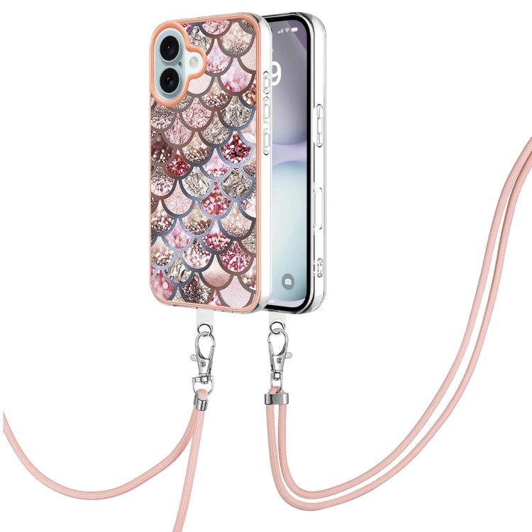 Electroplating Pattern IMD TPU Shockproof Case with Neck Lanyard, For iPhone 16 Pro Max, For iPhone 16 Pro, For iPhone 16 Plus, For iPhone 16, For iPhone 15 Pro Max, For iPhone 15 Pro, For iPhone 15 Plus, For iPhone 15