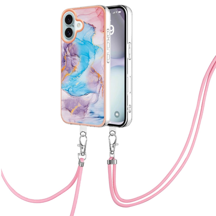 Electroplating Pattern IMD TPU Shockproof Case with Neck Lanyard, For iPhone 16 Pro Max, For iPhone 16 Pro, For iPhone 16 Plus, For iPhone 16, For iPhone 15 Pro Max, For iPhone 15 Pro, For iPhone 15 Plus, For iPhone 15