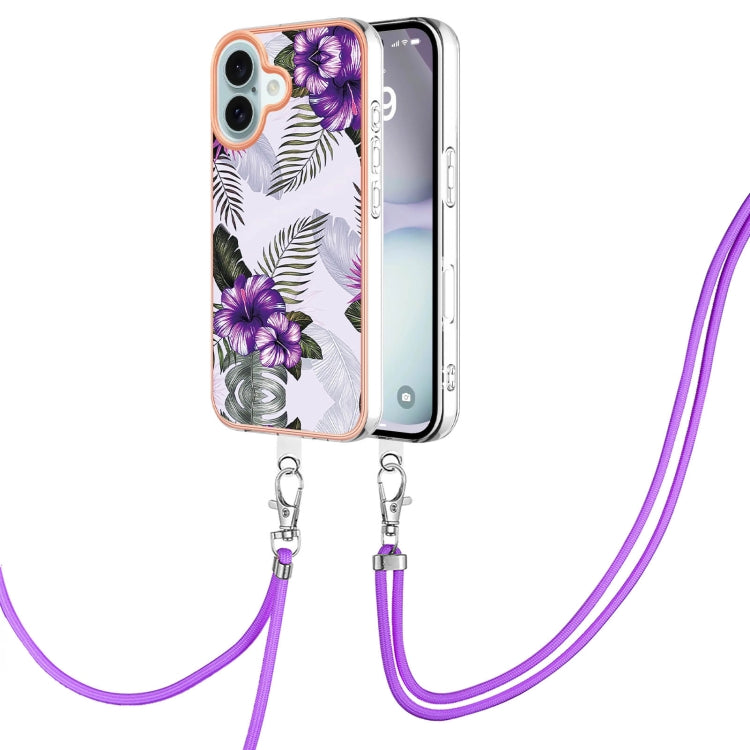 Electroplating Pattern IMD TPU Shockproof Case with Neck Lanyard, For iPhone 16 Pro Max, For iPhone 16 Pro, For iPhone 16 Plus, For iPhone 16, For iPhone 15 Pro Max, For iPhone 15 Pro, For iPhone 15 Plus, For iPhone 15
