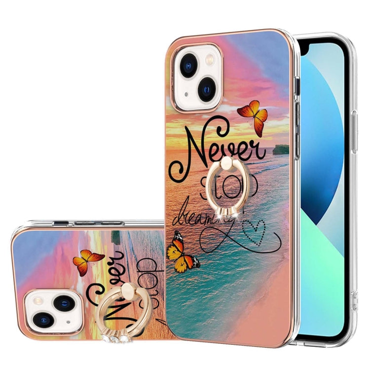 Electroplating Pattern IMD TPU Shockproof Case with Rhinestone Ring Holder, For iPhone 16 Pro Max, For iPhone 16 Pro, For iPhone 16 Plus, For iPhone 16, For iPhone 15 Pro Max, For iPhone 15 Pro, For iPhone 15 Plus, For iPhone 15