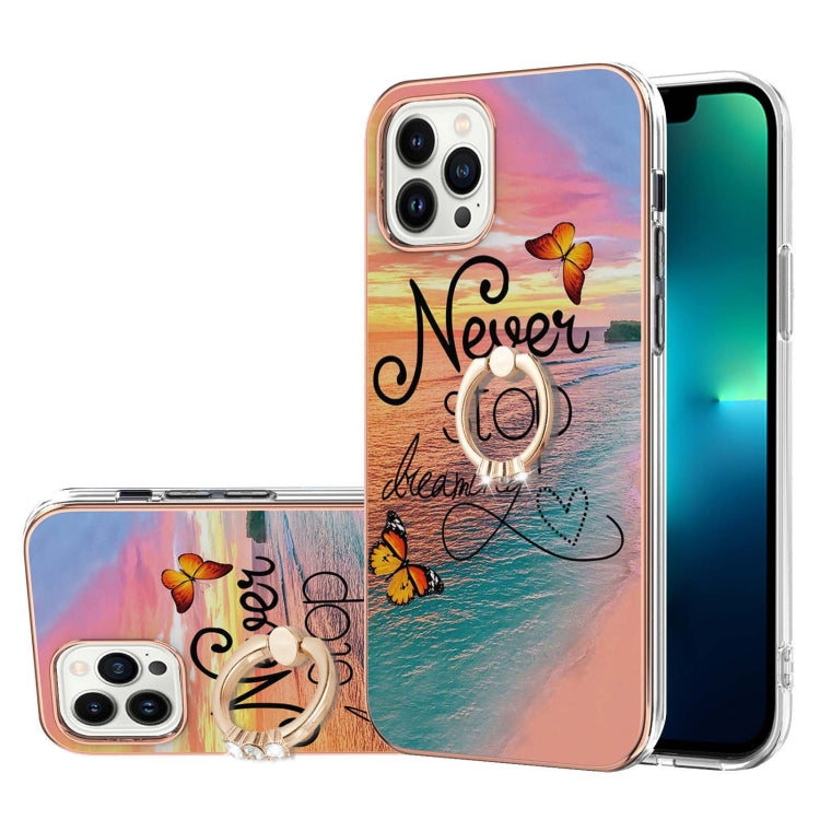 Electroplating Pattern IMD TPU Shockproof Case with Rhinestone Ring Holder, For iPhone 16 Pro Max, For iPhone 16 Pro, For iPhone 16 Plus, For iPhone 16, For iPhone 15 Pro Max, For iPhone 15 Pro, For iPhone 15 Plus, For iPhone 15