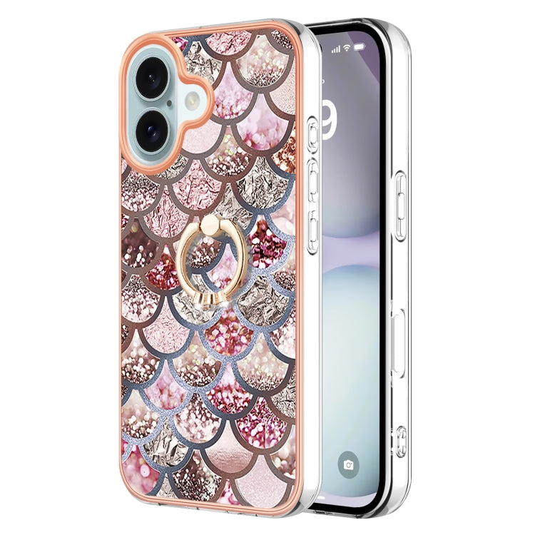 Electroplating Pattern IMD TPU Shockproof Case with Rhinestone Ring Holder, For iPhone 16 Pro Max, For iPhone 16 Pro, For iPhone 16 Plus, For iPhone 16, For iPhone 15 Pro Max, For iPhone 15 Pro, For iPhone 15 Plus, For iPhone 15