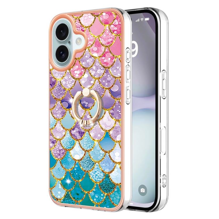 Electroplating Pattern IMD TPU Shockproof Case with Rhinestone Ring Holder, For iPhone 16 Pro Max, For iPhone 16 Pro, For iPhone 16 Plus, For iPhone 16, For iPhone 15 Pro Max, For iPhone 15 Pro, For iPhone 15 Plus, For iPhone 15
