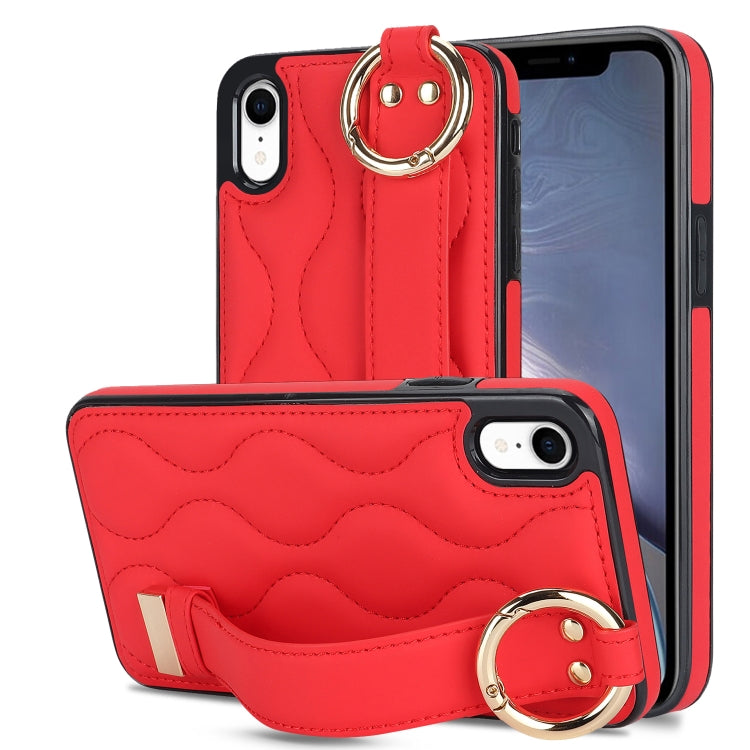 Non-slip Full Coverage Ring PU Phone Case with Wristband, For iPhone XS / X, For iPhone XR, For iPhone XS Max, For iPhone 7 Plus / 8 Plus, For iPhone 7 / 8