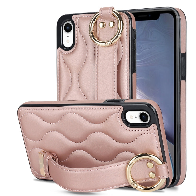 Non-slip Full Coverage Ring PU Phone Case with Wristband, For iPhone XS / X, For iPhone XR, For iPhone XS Max, For iPhone 7 Plus / 8 Plus, For iPhone 7 / 8