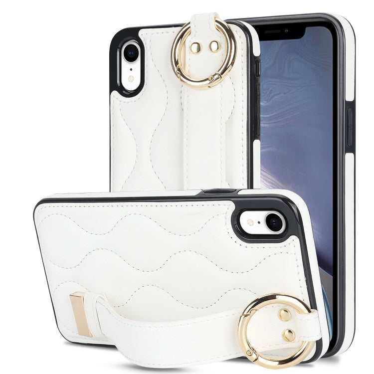 Non-slip Full Coverage Ring PU Phone Case with Wristband, For iPhone XS / X, For iPhone XR, For iPhone XS Max, For iPhone 7 Plus / 8 Plus, For iPhone 7 / 8