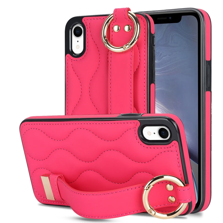 Non-slip Full Coverage Ring PU Phone Case with Wristband, For iPhone XS / X, For iPhone XR, For iPhone XS Max, For iPhone 7 Plus / 8 Plus, For iPhone 7 / 8