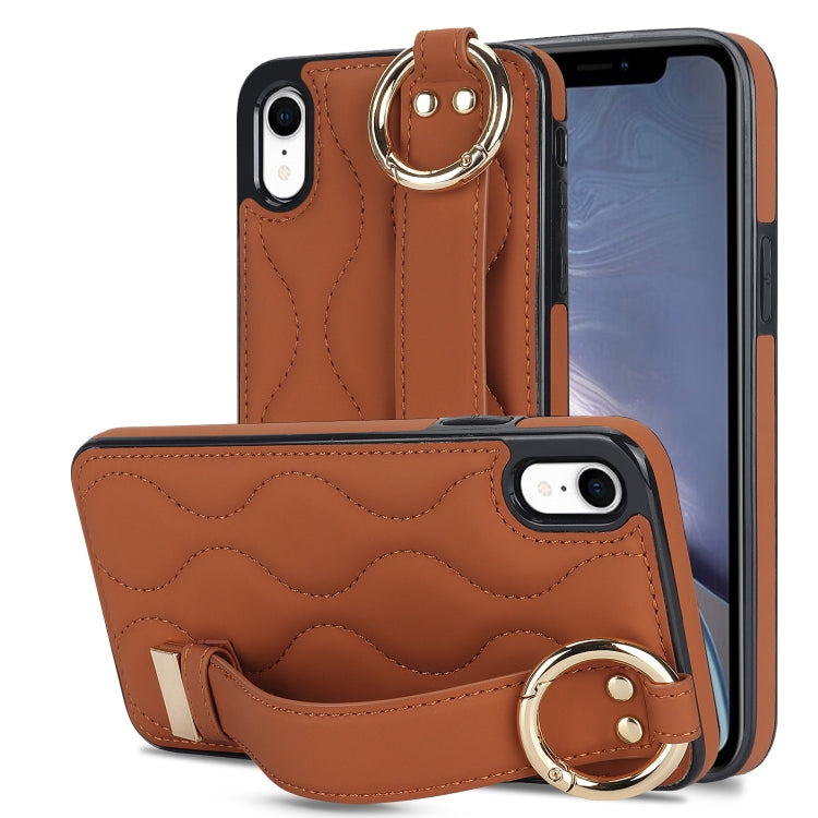 Non-slip Full Coverage Ring PU Phone Case with Wristband, For iPhone XS / X, For iPhone XR, For iPhone XS Max, For iPhone 7 Plus / 8 Plus, For iPhone 7 / 8