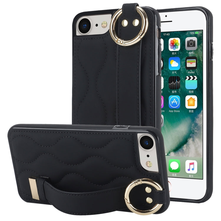 Non-slip Full Coverage Ring PU Phone Case with Wristband, For iPhone XS / X, For iPhone XR, For iPhone XS Max, For iPhone 7 Plus / 8 Plus, For iPhone 7 / 8